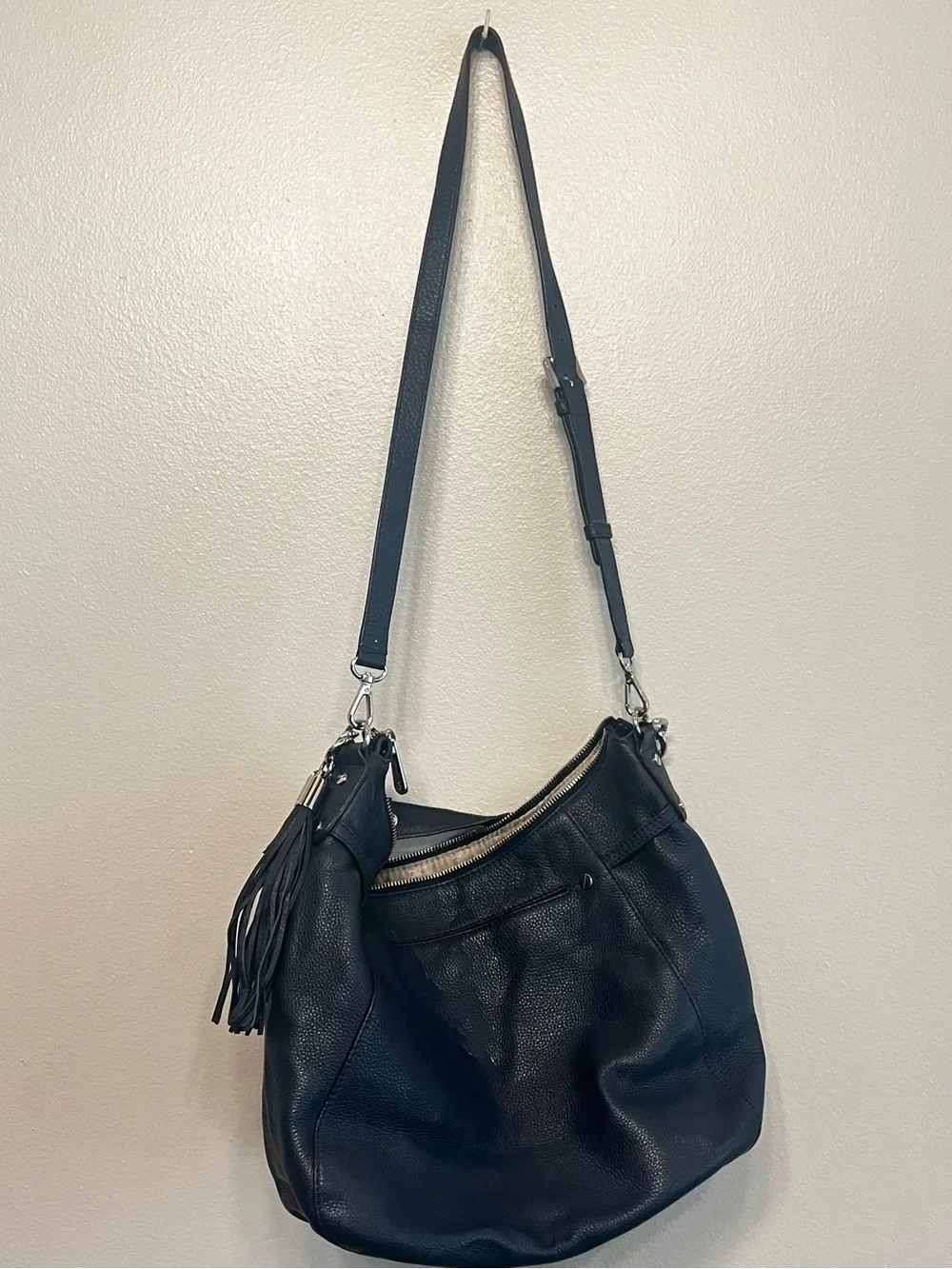 Michael Kors Blue Leather Shoulder Hobo with MK Charm Chain Detail